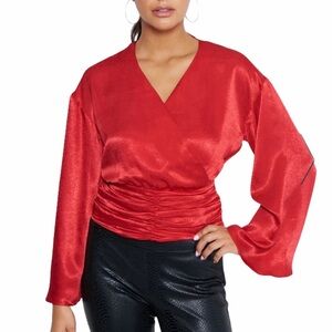 Bebe Bell Women’s Red Long Sleeve Surplice Size 0